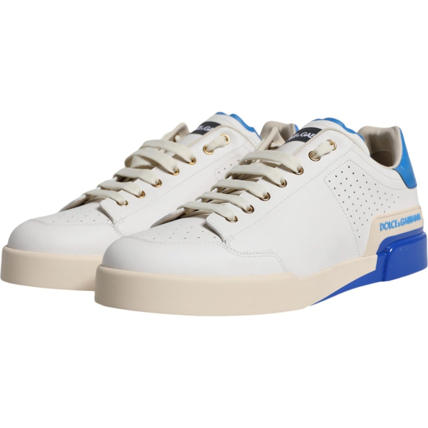 Dolce & Gabbana White Blue Perforated Low Top Sneakers Shoes Dolce & Gabbana Light Gray