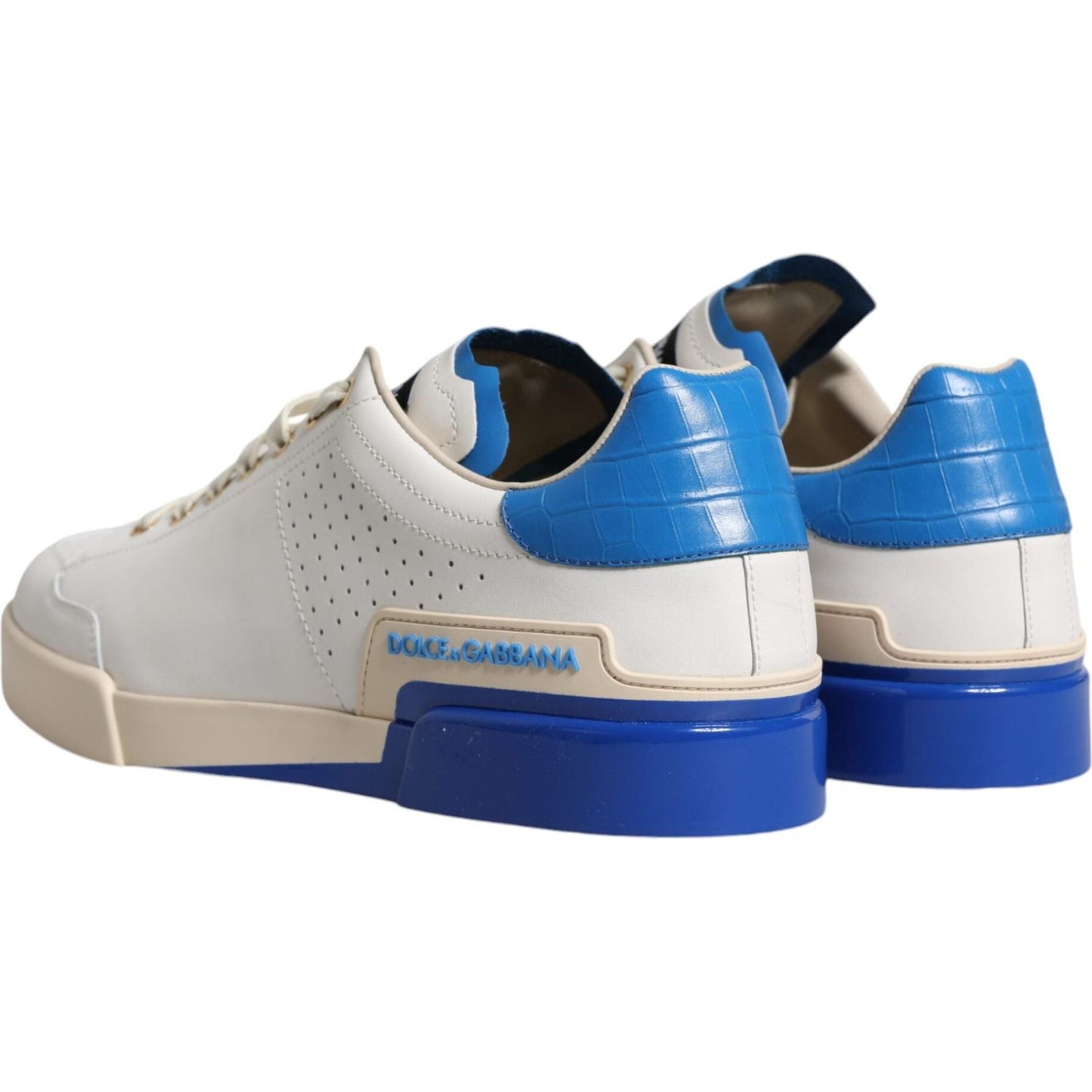 Dolce & Gabbana White Blue Perforated Low Top Sneakers Shoes Dolce & Gabbana Gray