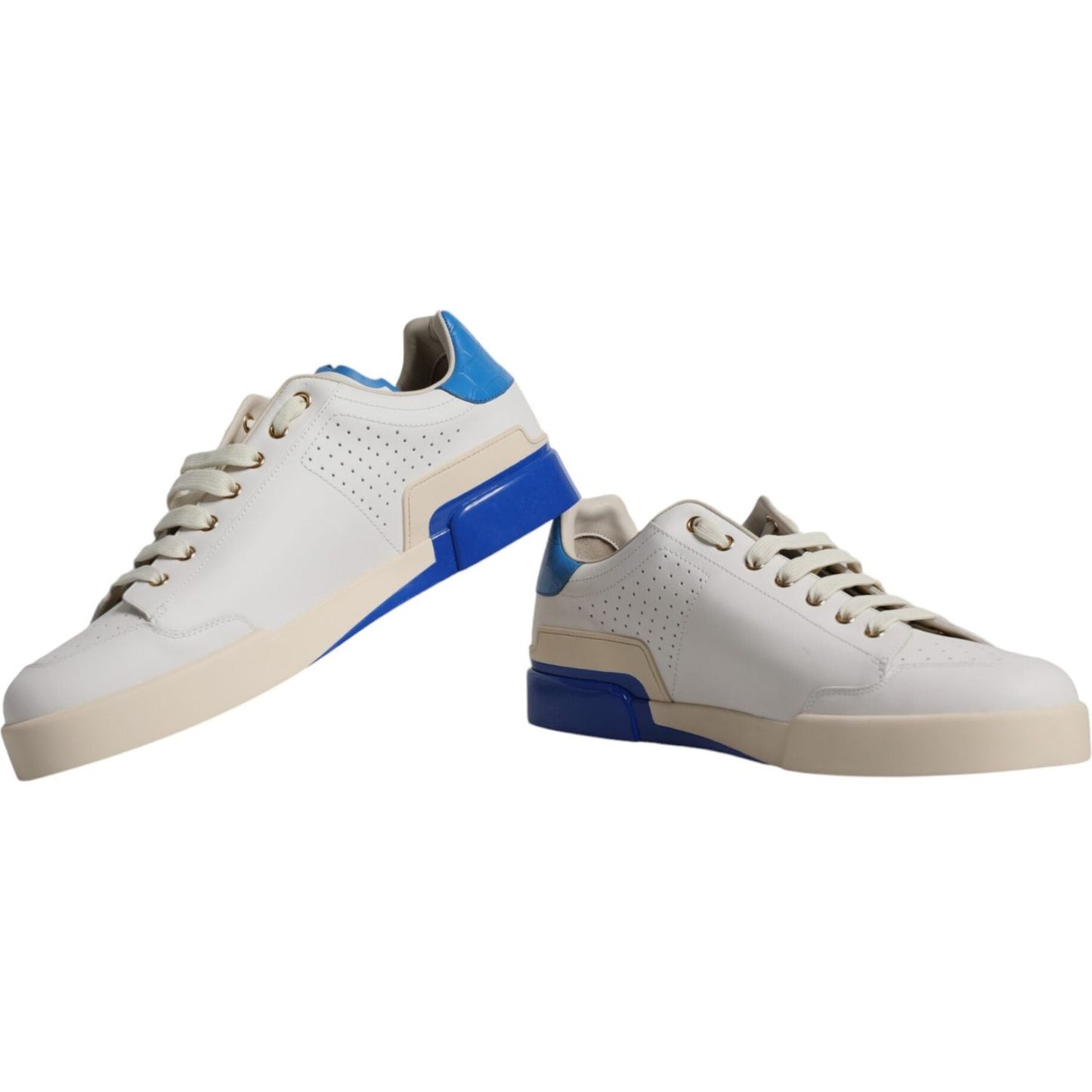 Dolce & Gabbana White Blue Perforated Low Top Sneakers Shoes Dolce & Gabbana Gray