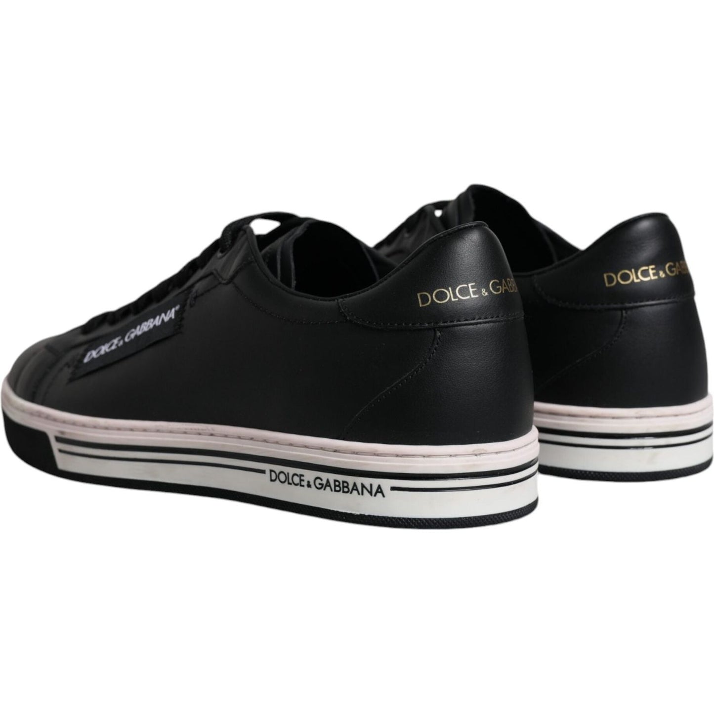 Dolce & Gabbana Black Leather Low Top Men Sneakers Shoes Dolce & Gabbana Gray