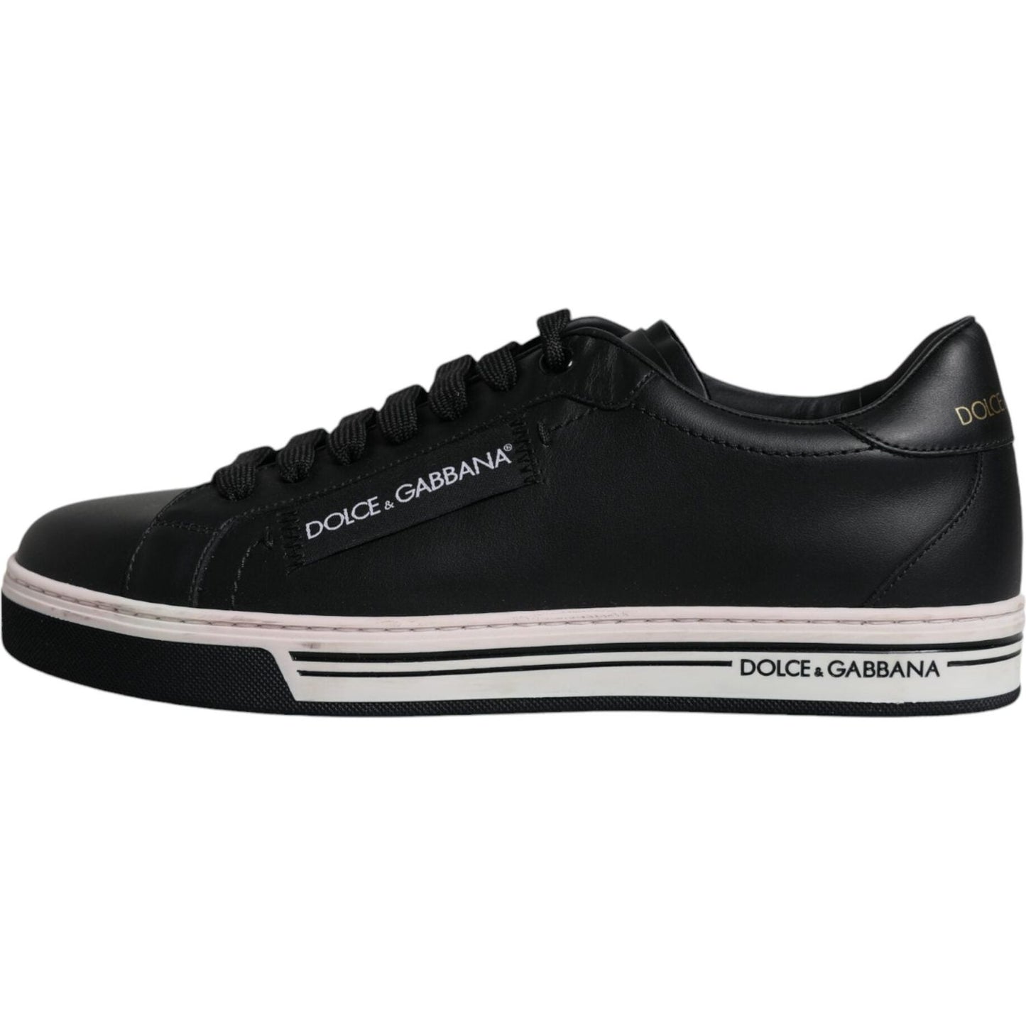 Dolce & Gabbana Black Leather Low Top Men Sneakers Shoes Dolce & Gabbana Gray