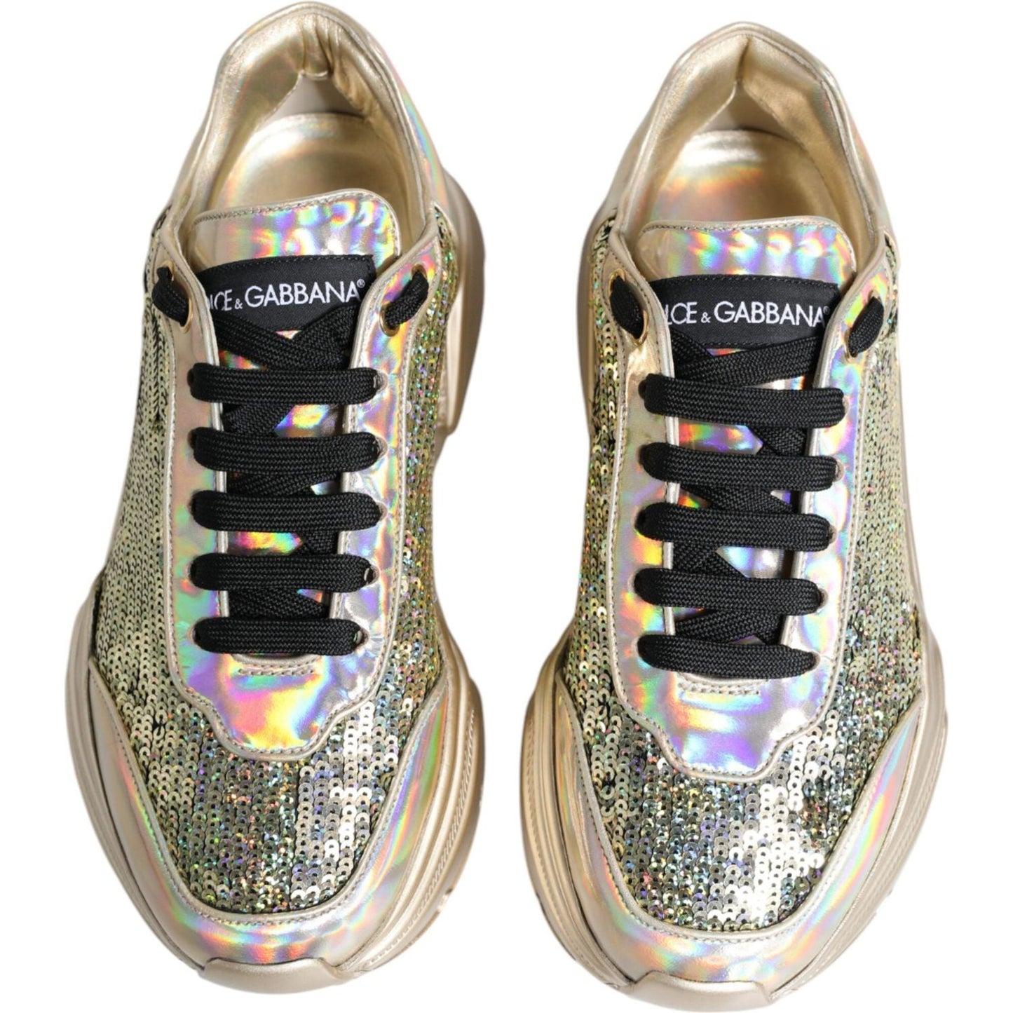 Dolce & Gabbana Gold Sequin Iridiscent Daymaster Sneakers Shoes