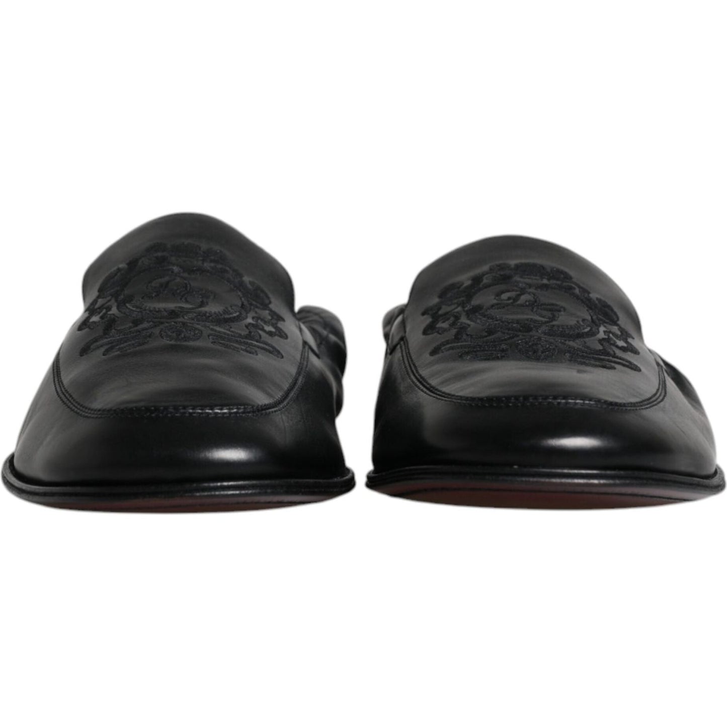 Dolce & Gabbana Black Logo Embroidered Leather Loafer Men Dress Shoes Dolce & Gabbana Dark Slate Gray