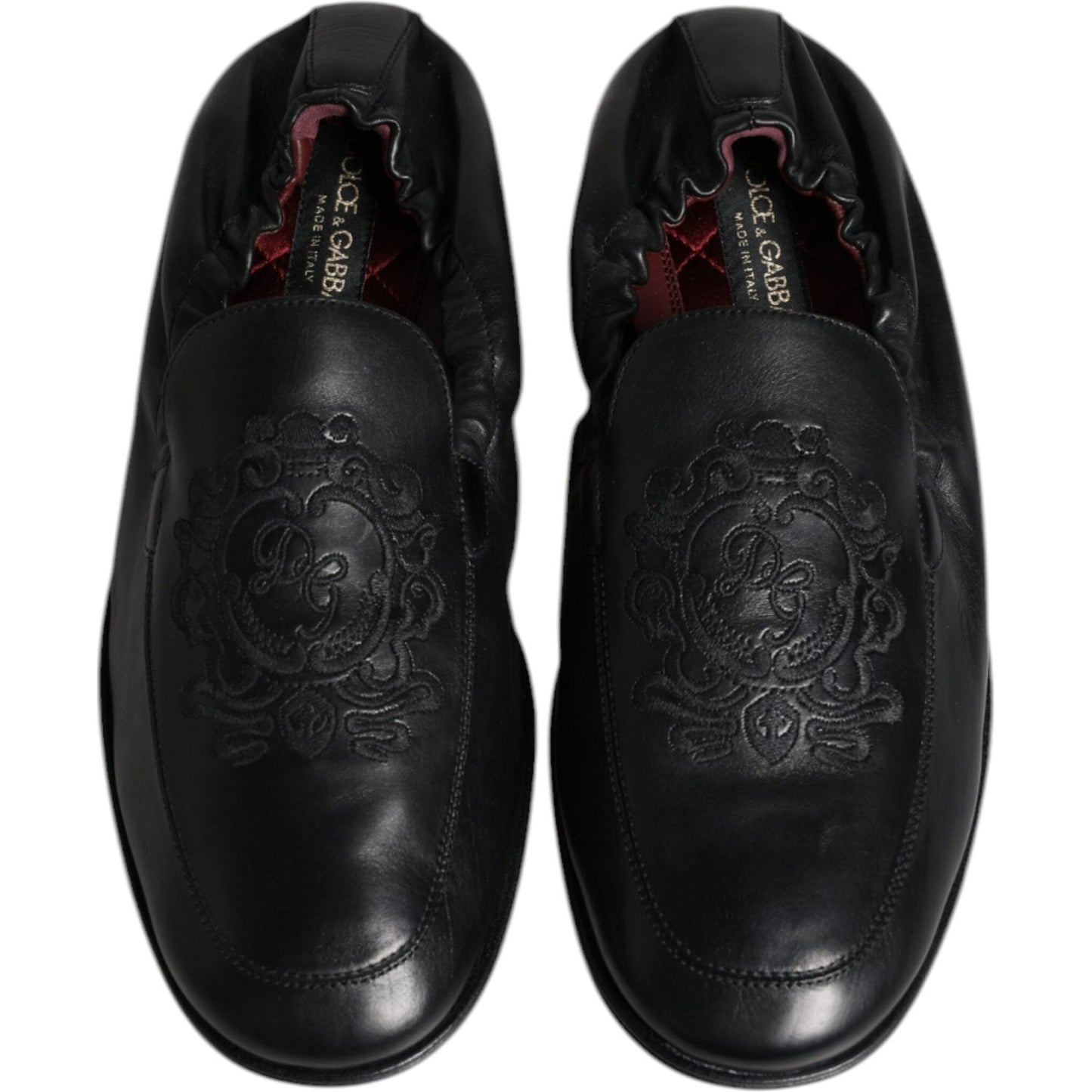 Dolce & Gabbana Black Logo Embroidered Leather Loafer Men Dress Shoes Dolce & Gabbana Black