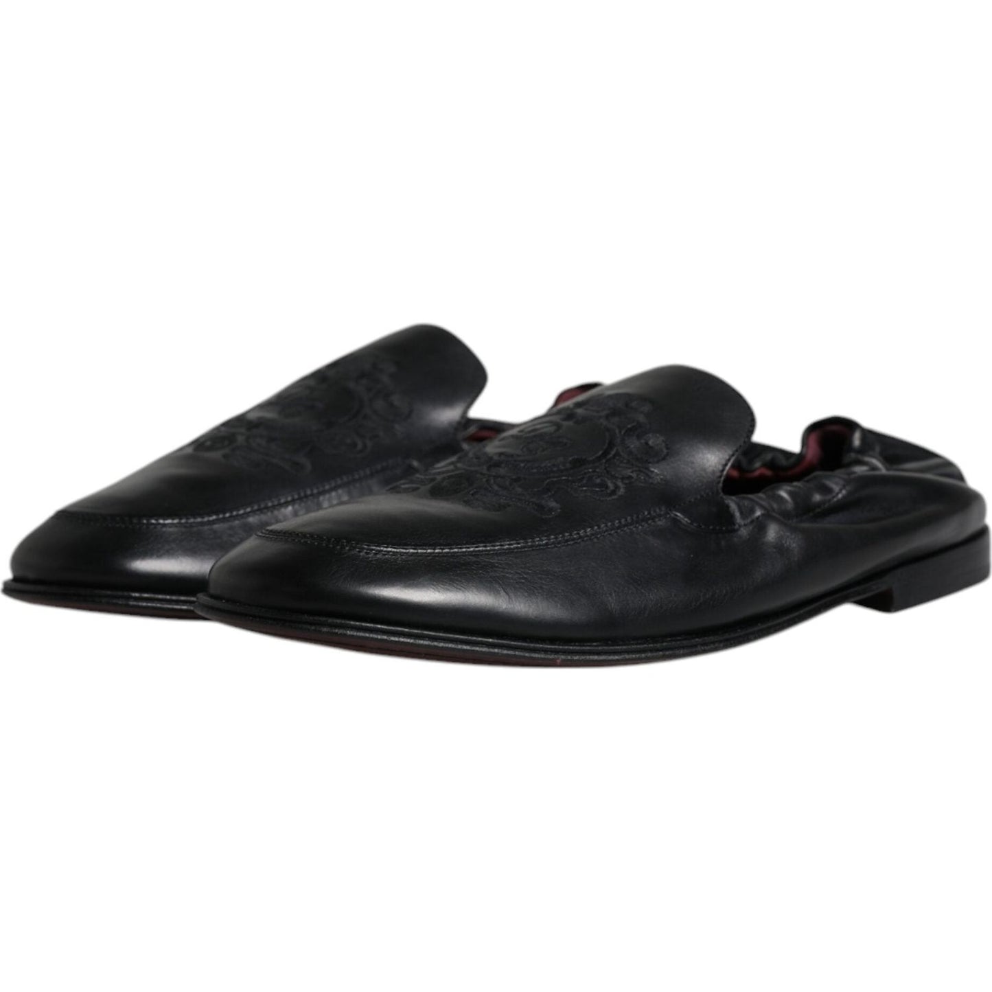 Dolce & Gabbana Black Logo Embroidered Leather Loafer Men Dress Shoes Dolce & Gabbana Dark Slate Gray