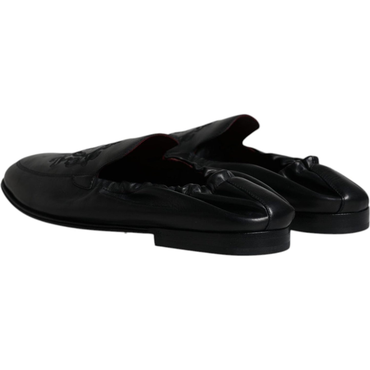 Dolce & Gabbana Black Logo Embroidered Leather Loafer Men Dress Shoes Dolce & Gabbana Black