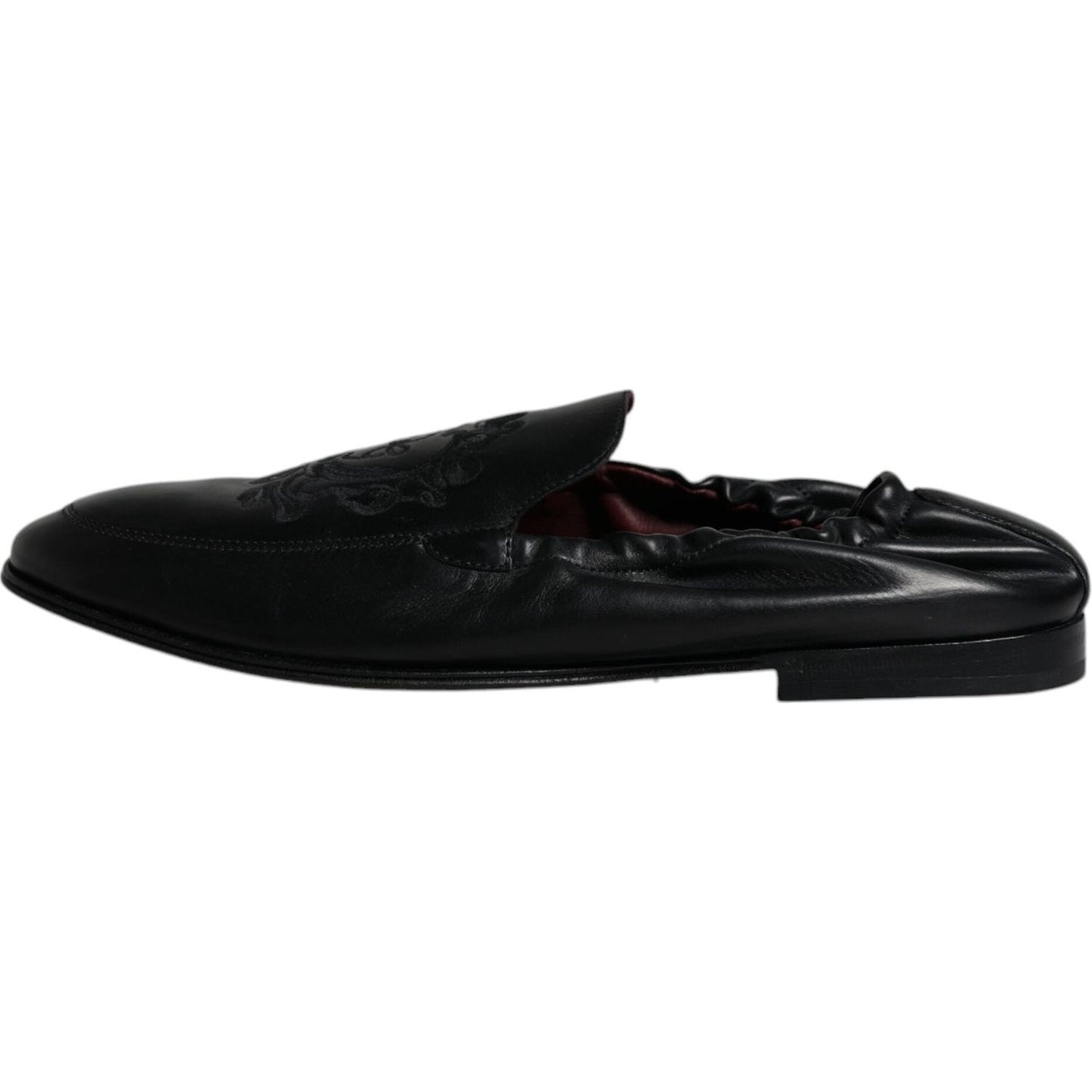 Dolce & Gabbana Black Logo Embroidered Leather Loafer Men Dress Shoes Dolce & Gabbana Black