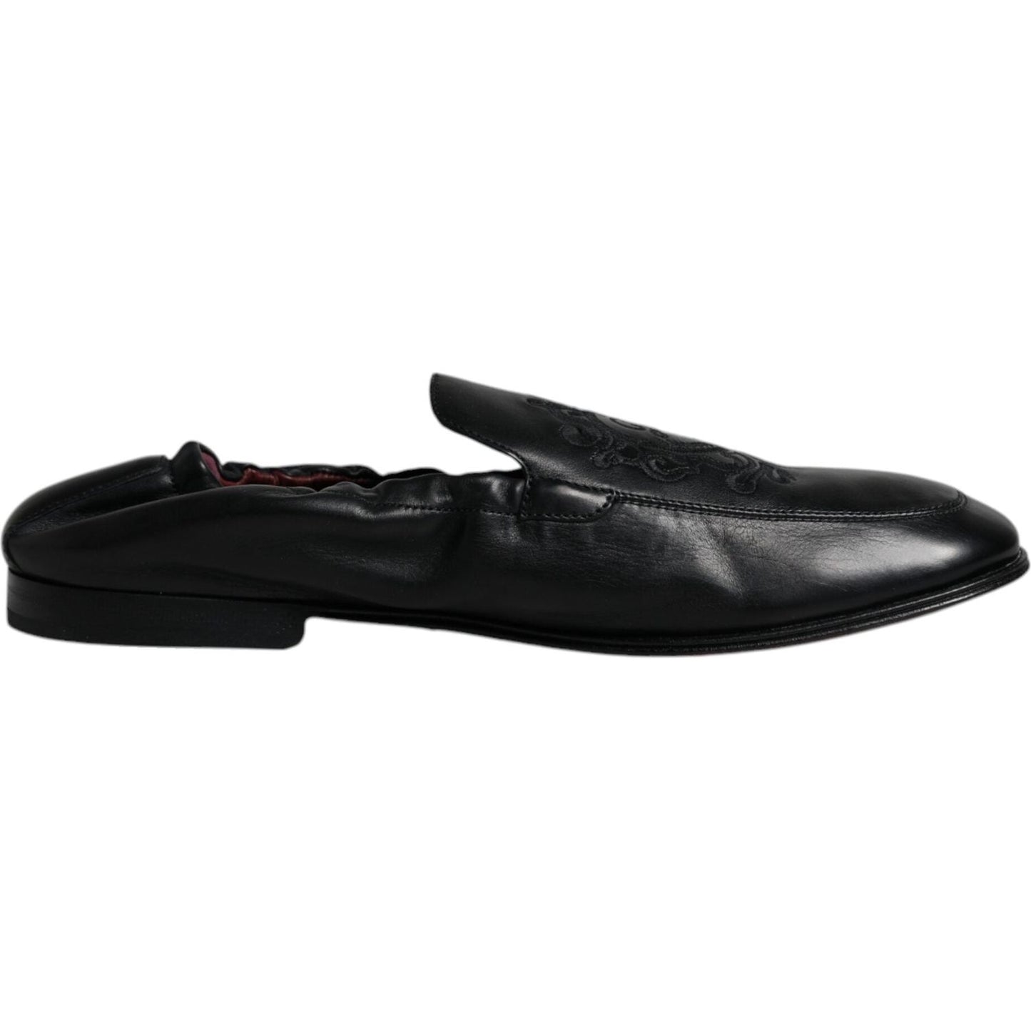 Dolce & Gabbana Black Logo Embroidered Leather Loafer Men Dress Shoes Dolce & Gabbana Black