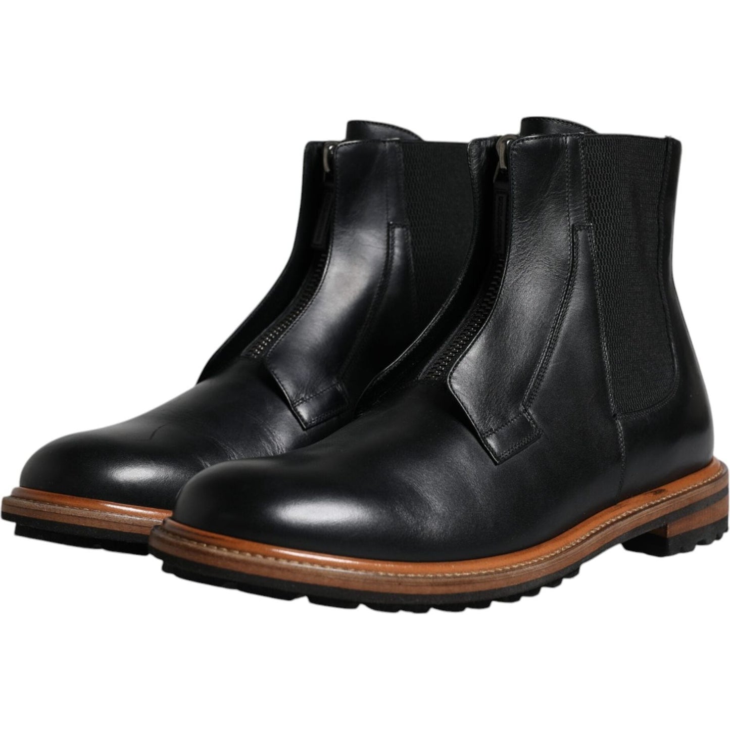 Dolce & Gabbana Black Leather Chelsea Mid Calf Men Boots Shoes Dolce & Gabbana Black