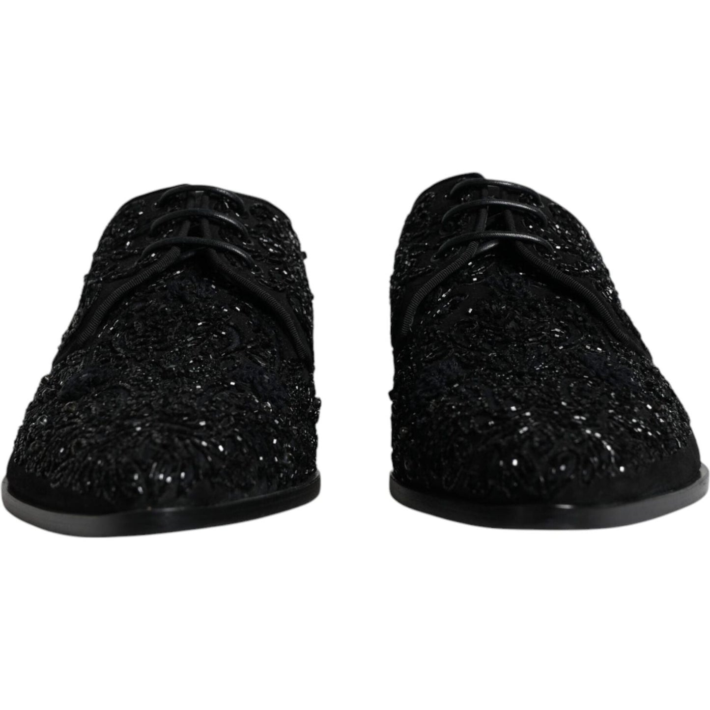 Dolce & Gabbana Black Embellished Suede Derby Formal Shoes Dolce & Gabbana Black