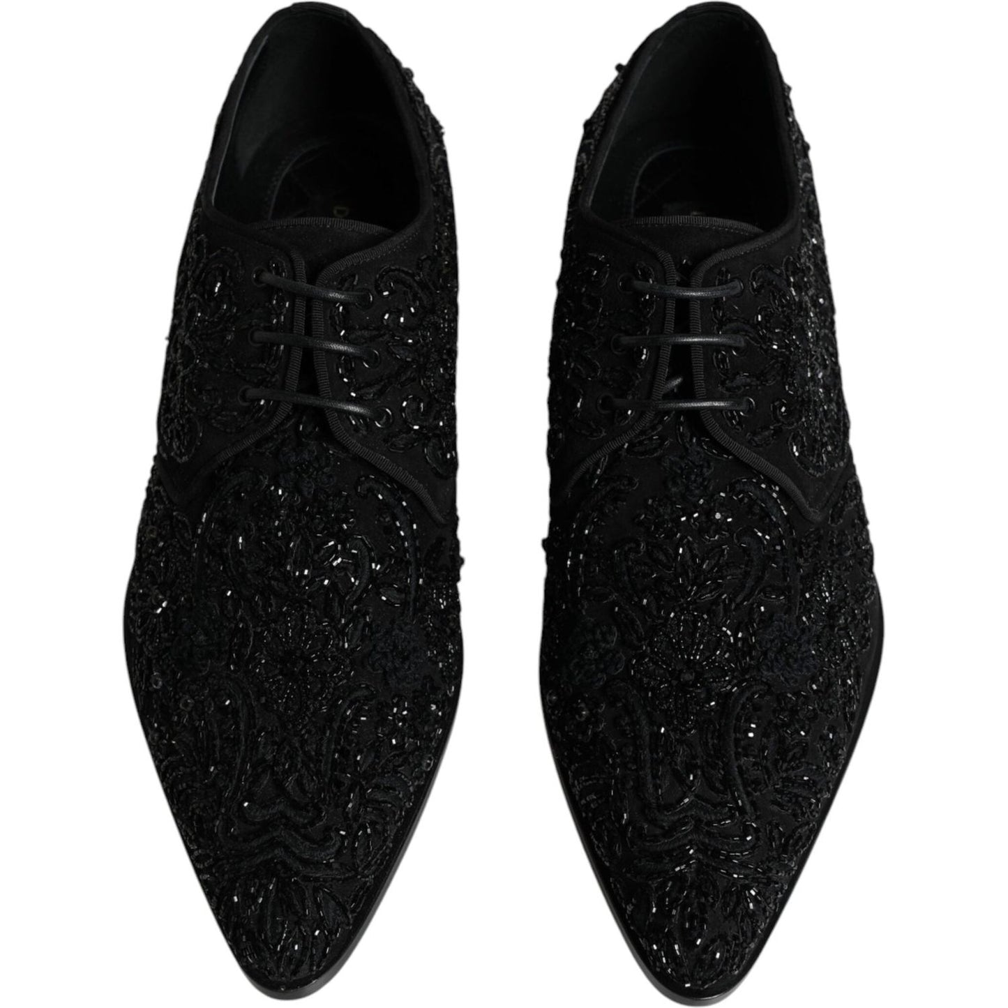 Dolce & Gabbana Black Embellished Suede Derby Formal Shoes Dolce & Gabbana Black