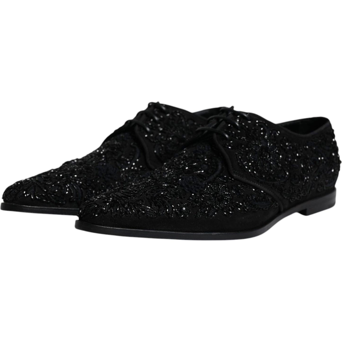 Dolce & Gabbana Black Embellished Suede Derby Formal Shoes Dolce & Gabbana Black