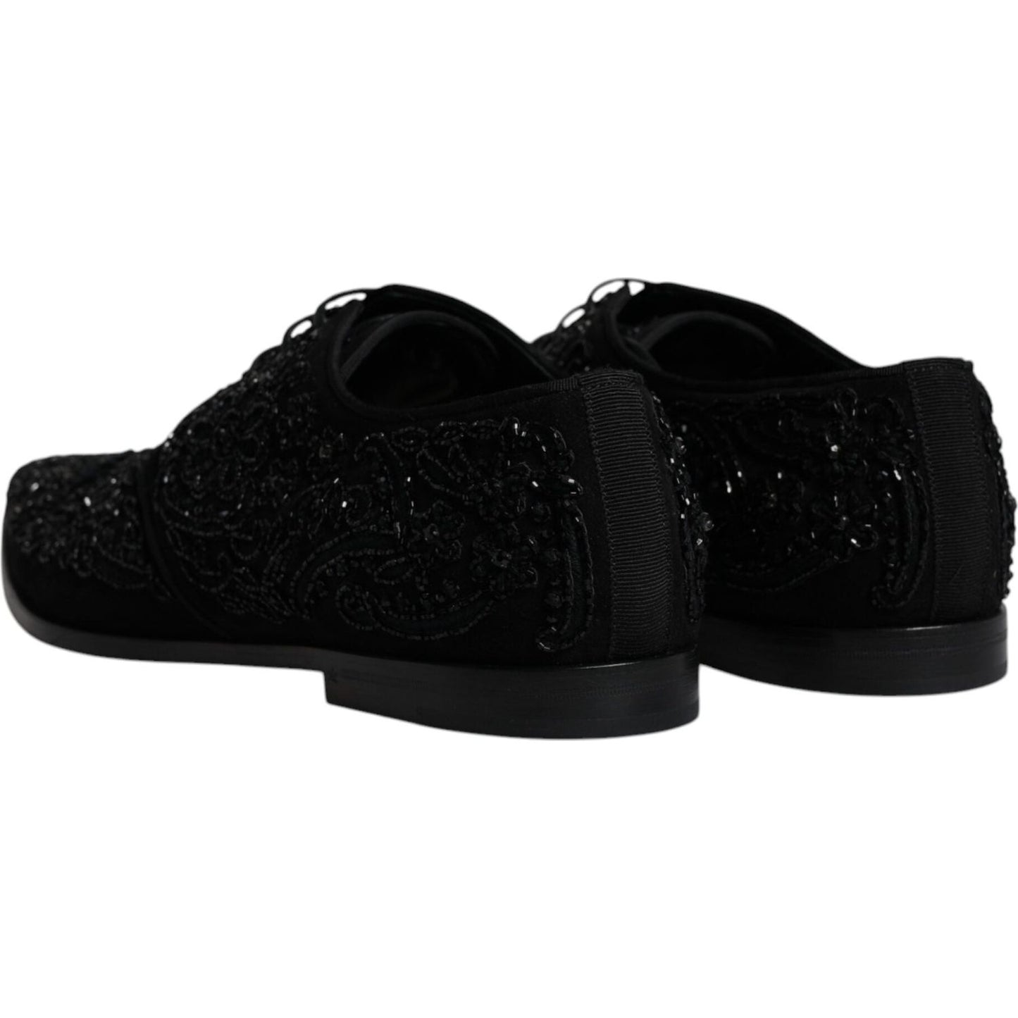 Dolce & Gabbana Black Embellished Suede Derby Formal Shoes Dolce & Gabbana Black