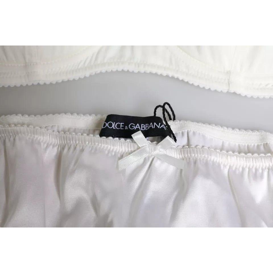Dolce & Gabbana White Silk Stretch Panty Balconette Bra Underwear Dolce & Gabbana Gray