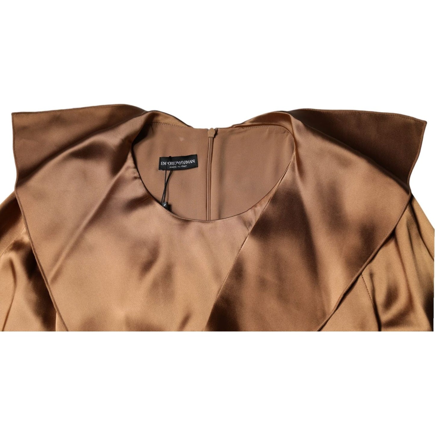Emporio Armani Brown Satin Long Sleeves Wrap Sheath Mini Dress Emporio Armani Sienna