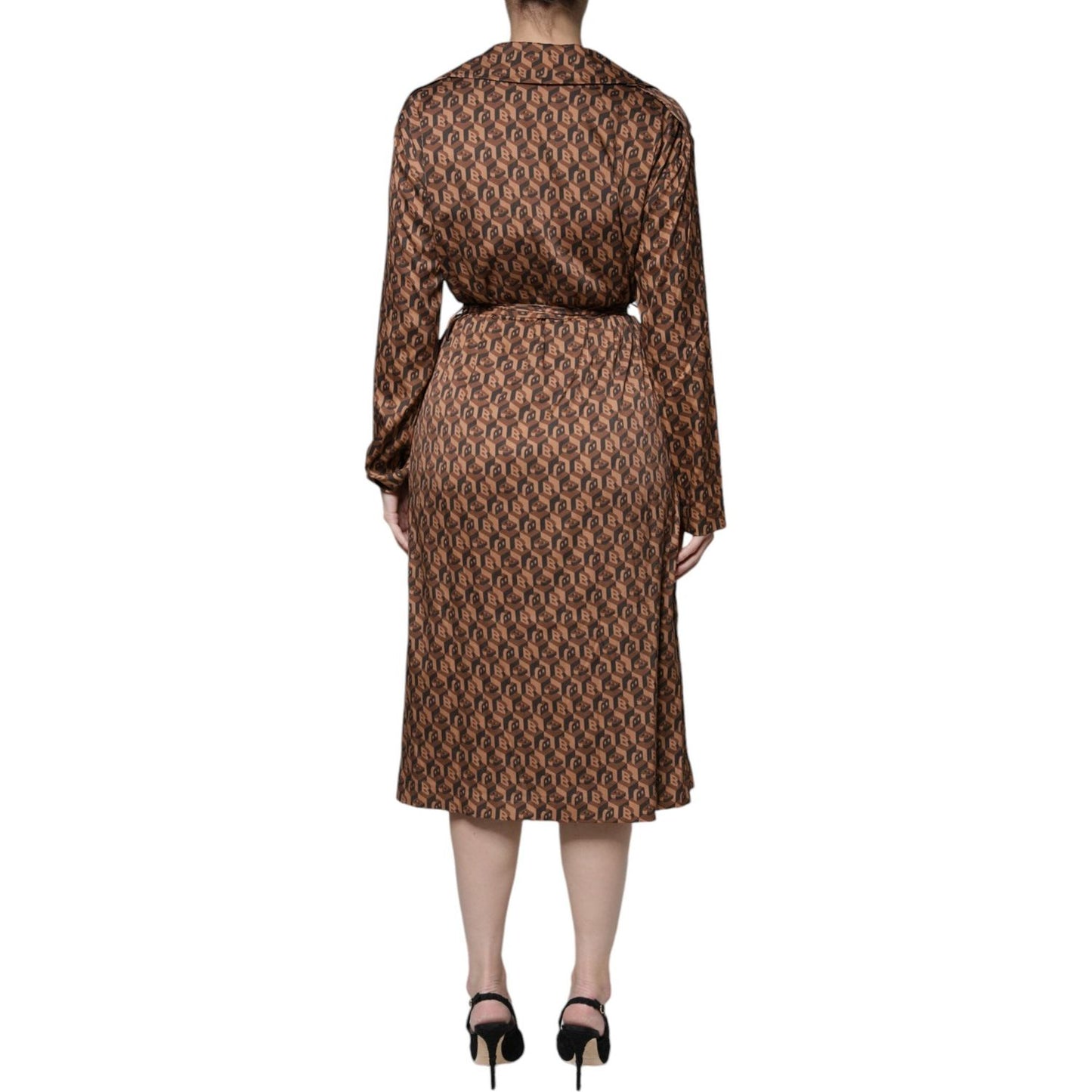 Ballantyne Brown Printed Long Sleeves V-neck Wrap Midi Dress Ballantyne Dark Olive Green