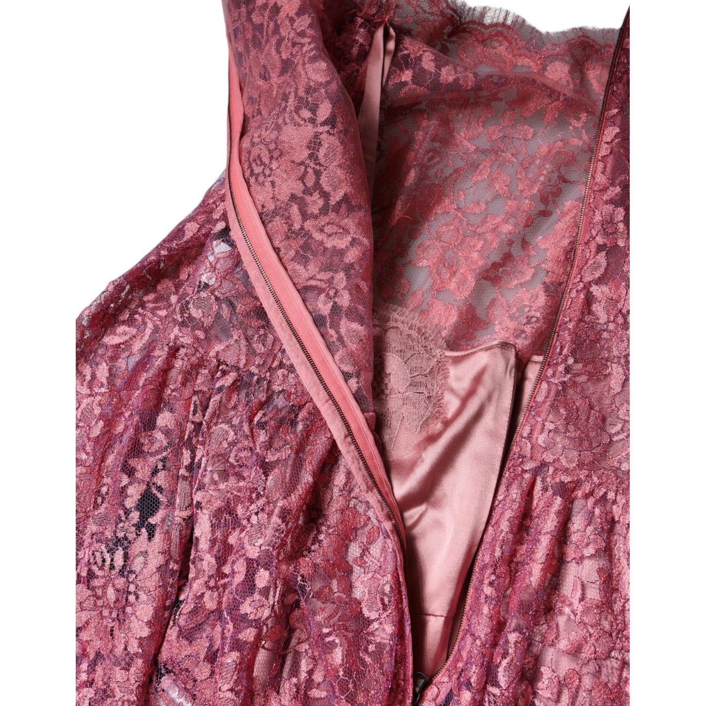 Dolce & Gabbana Fuchsia Floral Lace Long Sleeve Maxi Dress Dolce & Gabbana Maroon