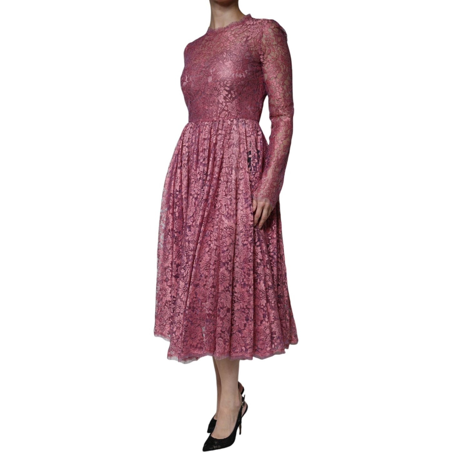 Dolce & Gabbana Fuchsia Floral Lace Long Sleeve Maxi Dress Dolce & Gabbana Dim Gray