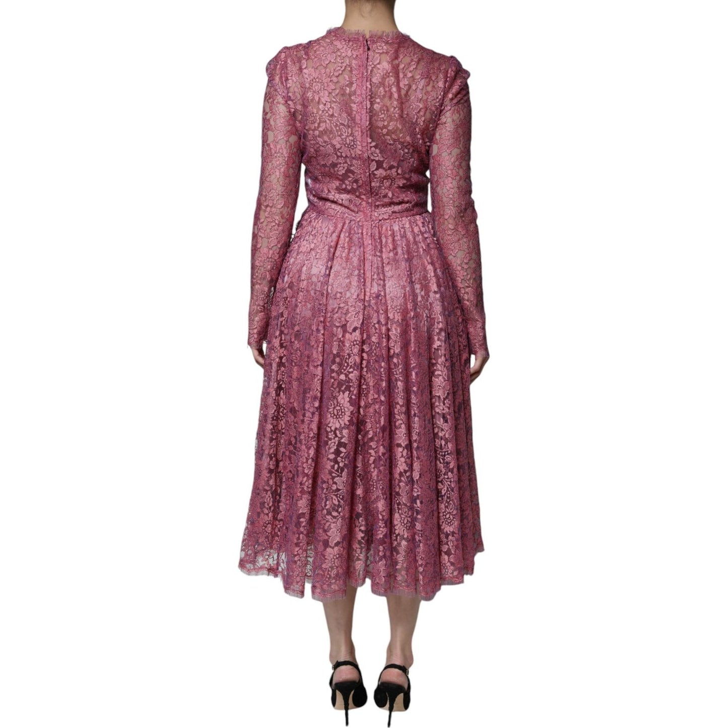Dolce & Gabbana Fuchsia Floral Lace Long Sleeve Maxi Dress Dolce & Gabbana Dim Gray