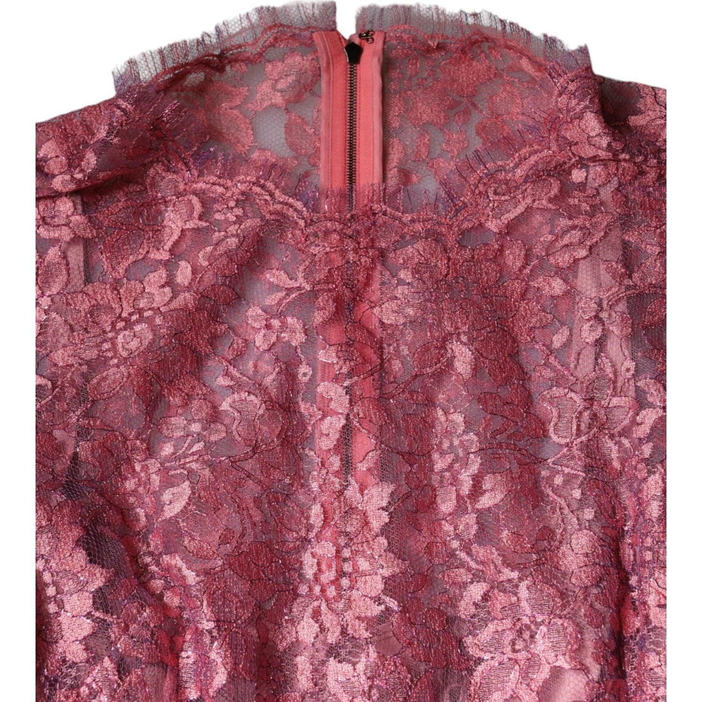 Dolce & Gabbana Fuchsia Floral Lace Long Sleeve Maxi Dress Dolce & Gabbana Maroon