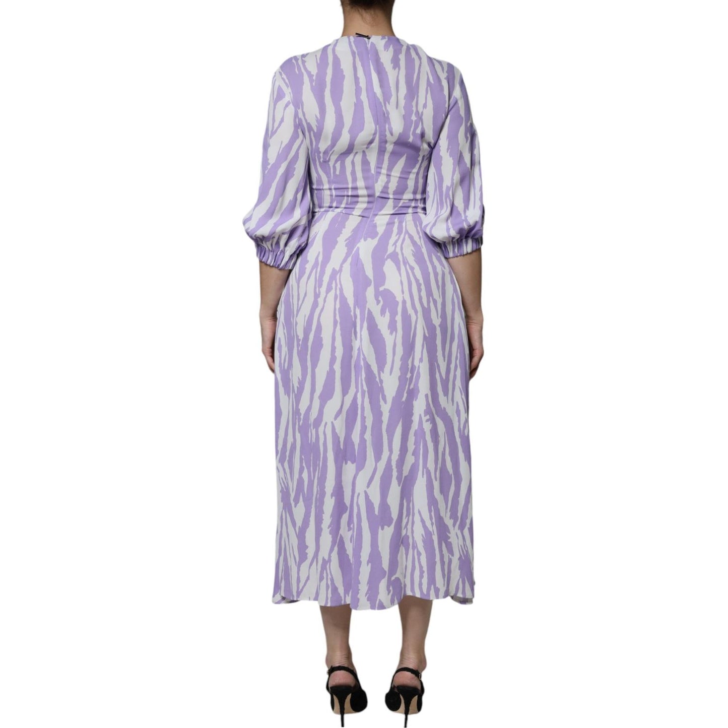 MSGM White Purple Patterned Viscose Short Sleeves Maxi Dress MSGM Dark Gray