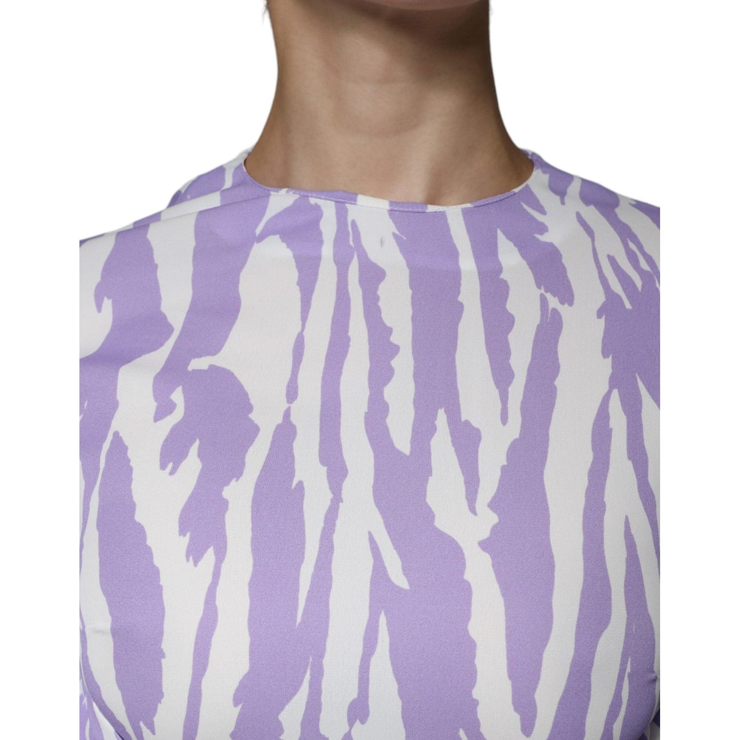MSGM White Purple Patterned Viscose Short Sleeves Maxi Dress MSGM Dark Gray
