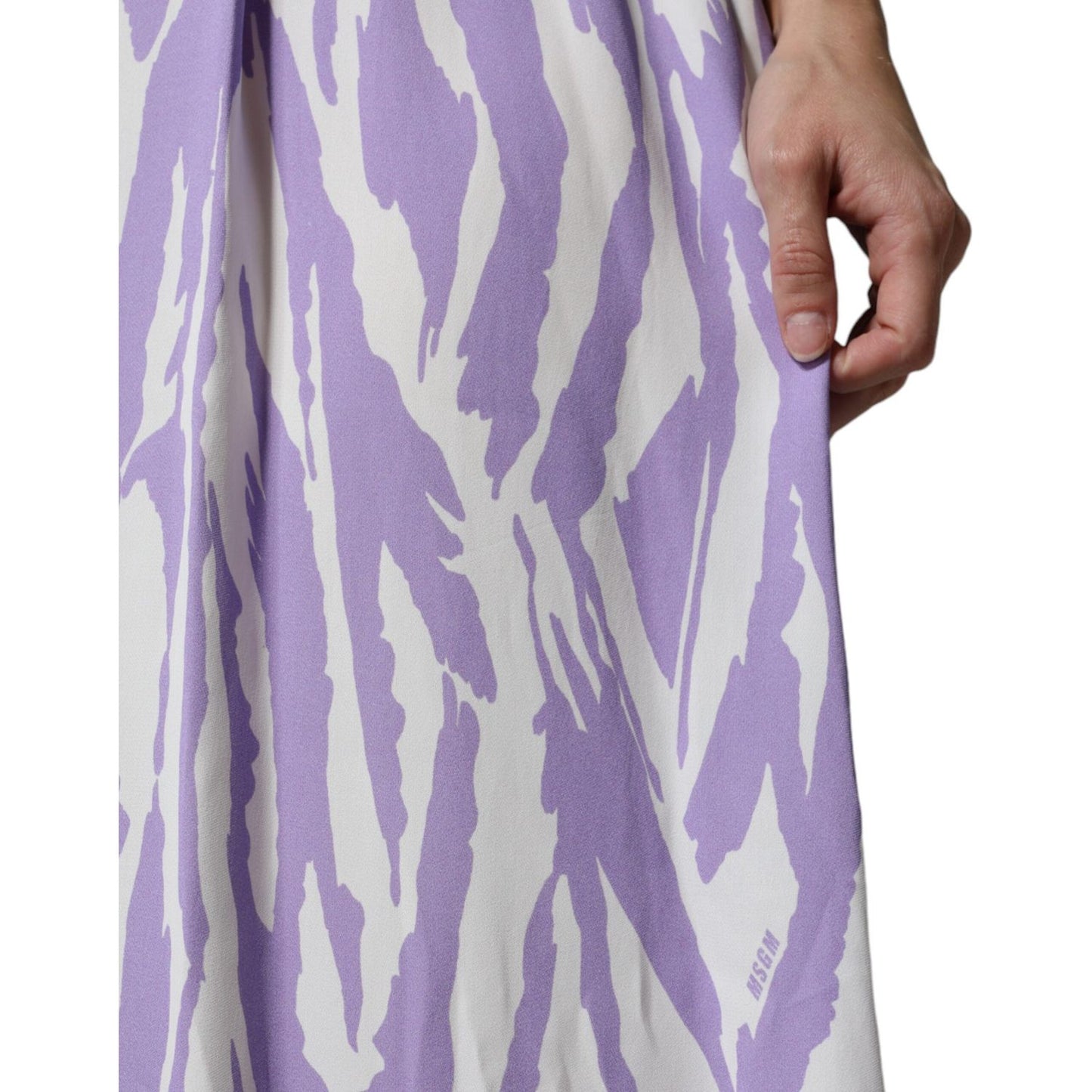 MSGM White Purple Patterned Viscose Short Sleeves Maxi Dress MSGM Dark Gray