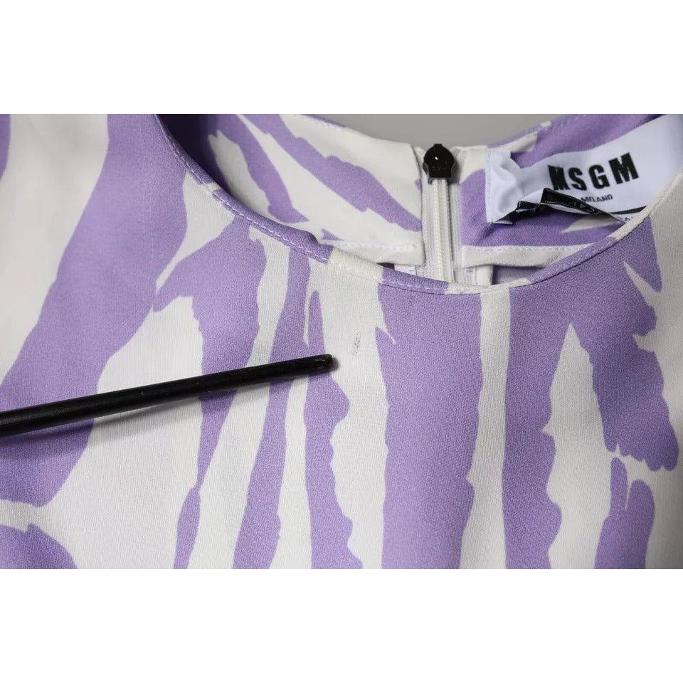 MSGM White Purple Patterned Viscose Short Sleeves Maxi Dress MSGM Gray