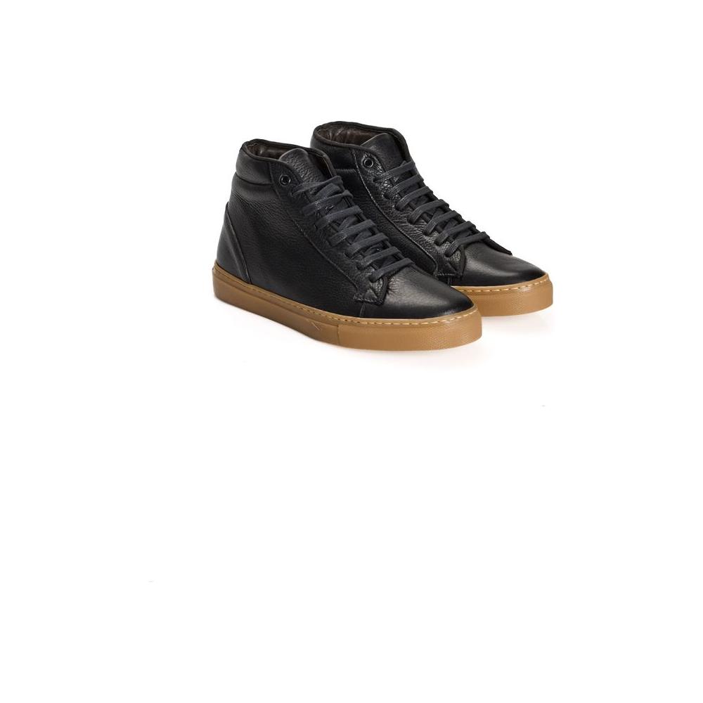 Roberto Pepe Luxury Black Calfskin Men High-Top Sneaker Roberto Pepe Luxury Dark Slate Gray