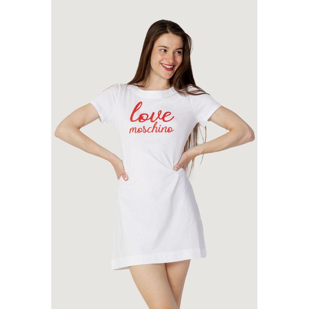 Love Moschino White Cotton Dress Love Moschino Light Gray