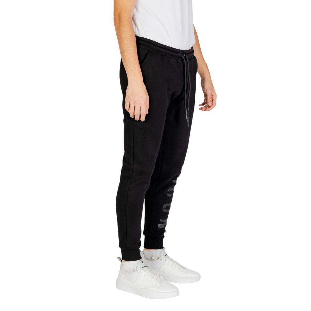 Icon Black Cotton Joggers (Workout Pants) with elastic waistband, ideal for sports or casual wear.