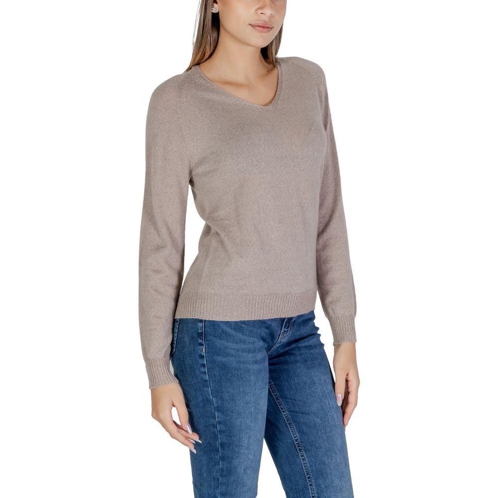 Sandro Ferrone Gray Merino Wool Tops & T-Shirt Sandro Ferrone Rosy Brown