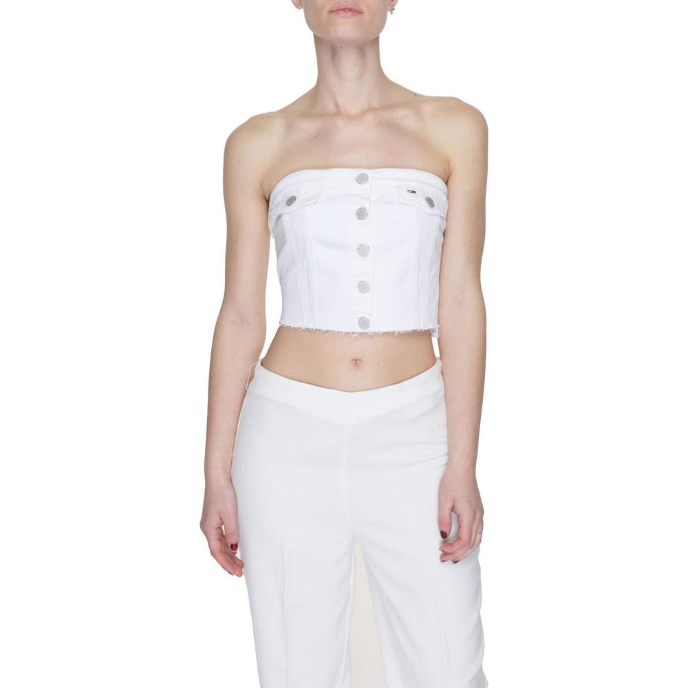 Tommy Hilfiger Jeans White Recycled Cotton Tops & T-Shirt Tommy Hilfiger Jeans Light Gray