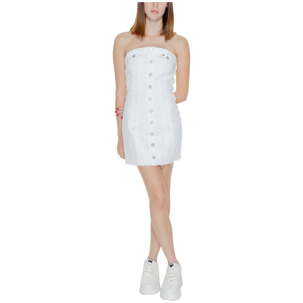 Tommy Hilfiger Jeans White Recycled Cotton Dress Tommy Hilfiger Jeans Light Gray