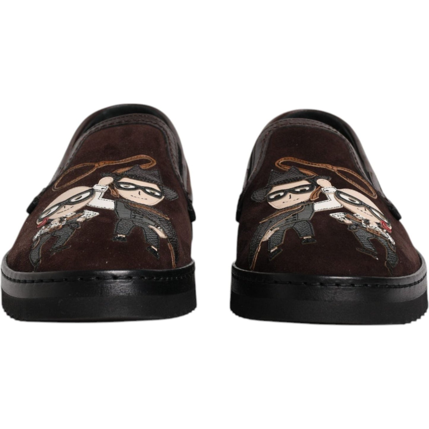 Dolce & Gabbana Brown Suede DG Family Slip On Flats Shoes Dolce & Gabbana Dark Slate Gray