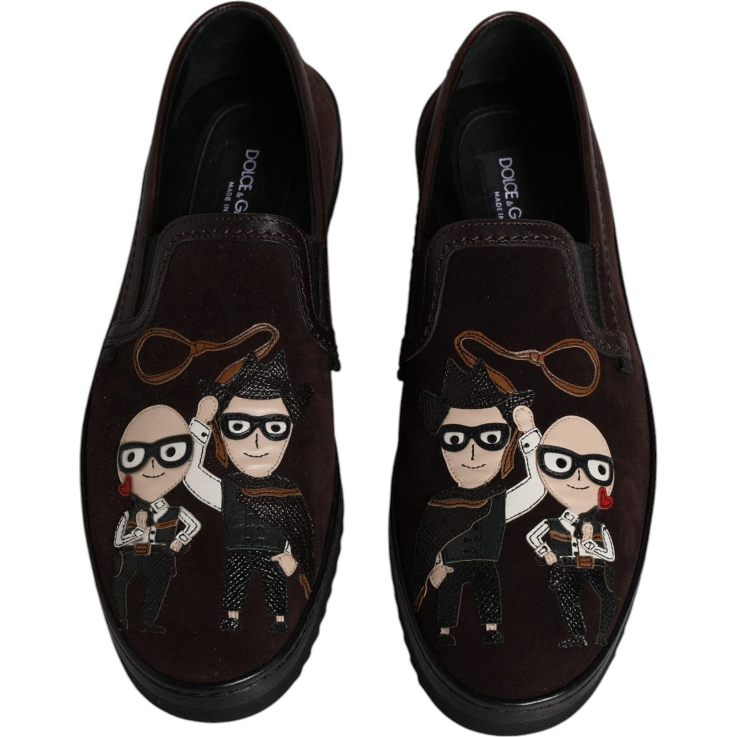 Dolce & Gabbana Brown Suede DG Family Slip On Flats Shoes Dolce & Gabbana Black