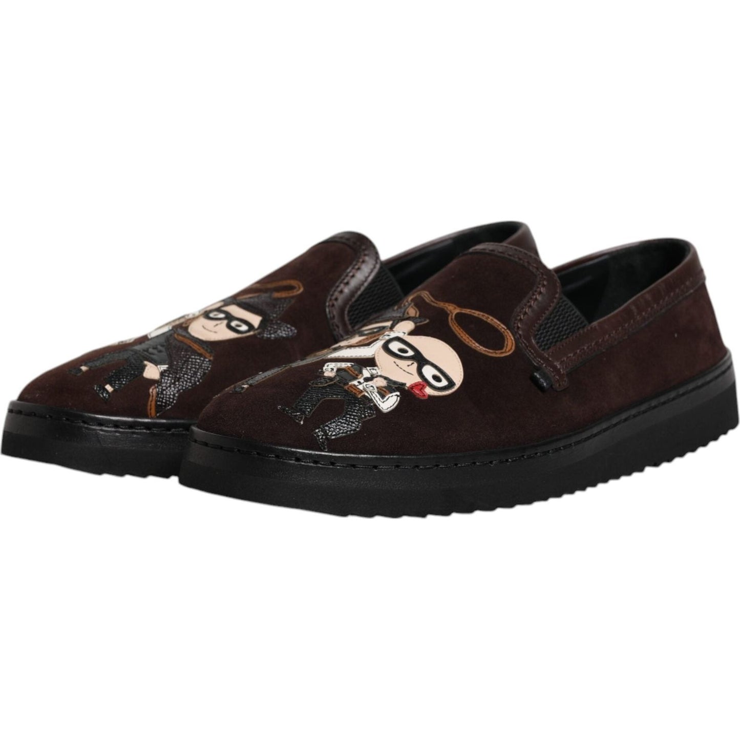 Dolce & Gabbana Brown Suede DG Family Slip On Flats Shoes Dolce & Gabbana Black