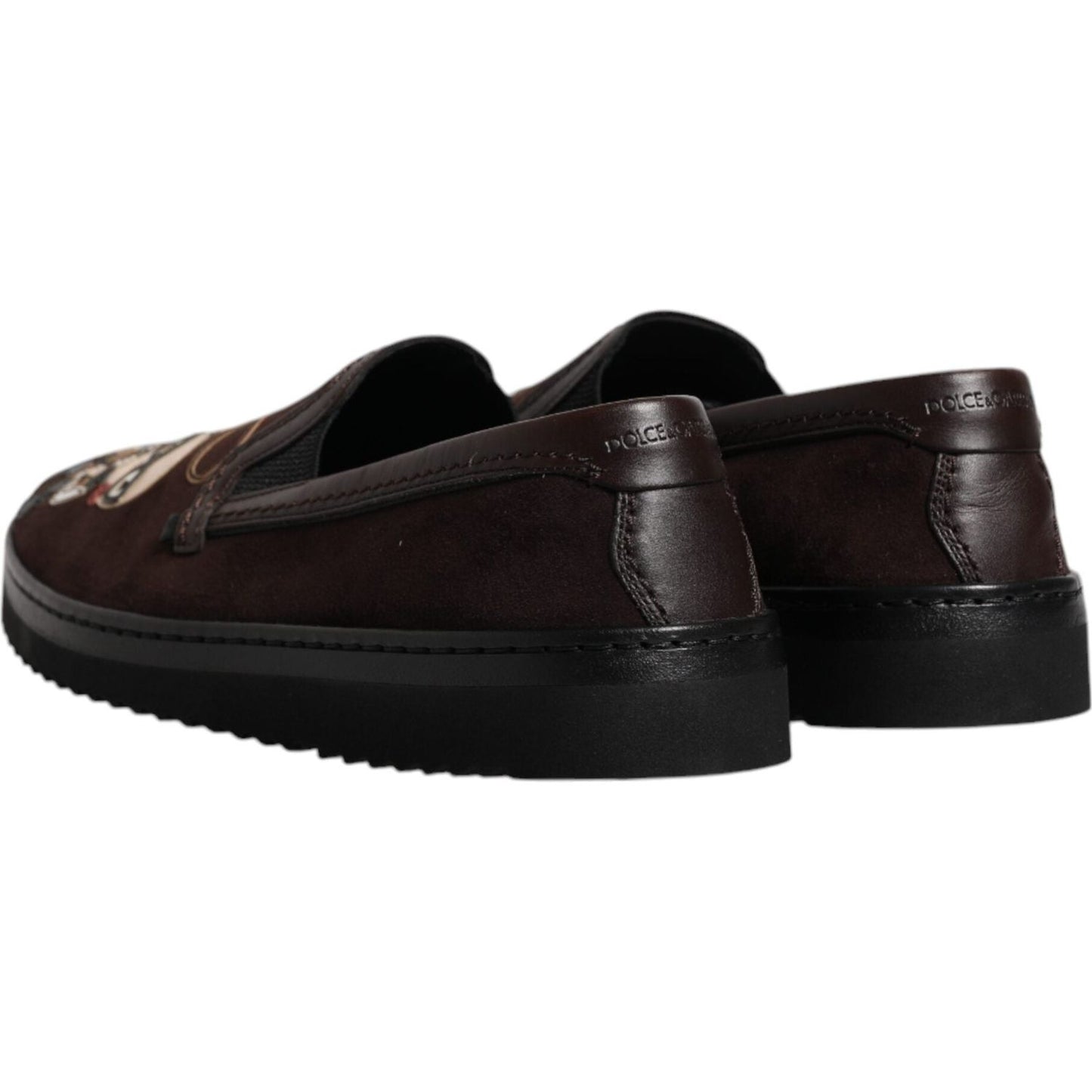 Dolce & Gabbana Brown Suede DG Family Slip On Flats Shoes Dolce & Gabbana Black