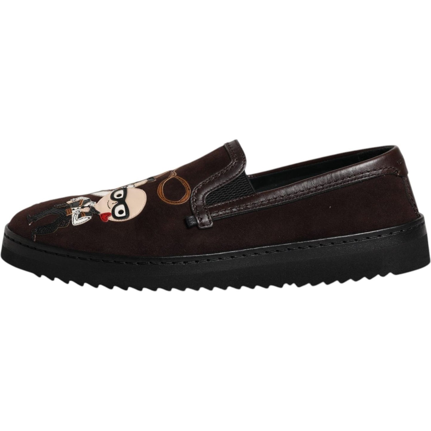 Dolce & Gabbana Brown Suede DG Family Slip On Flats Shoes Dolce & Gabbana Black