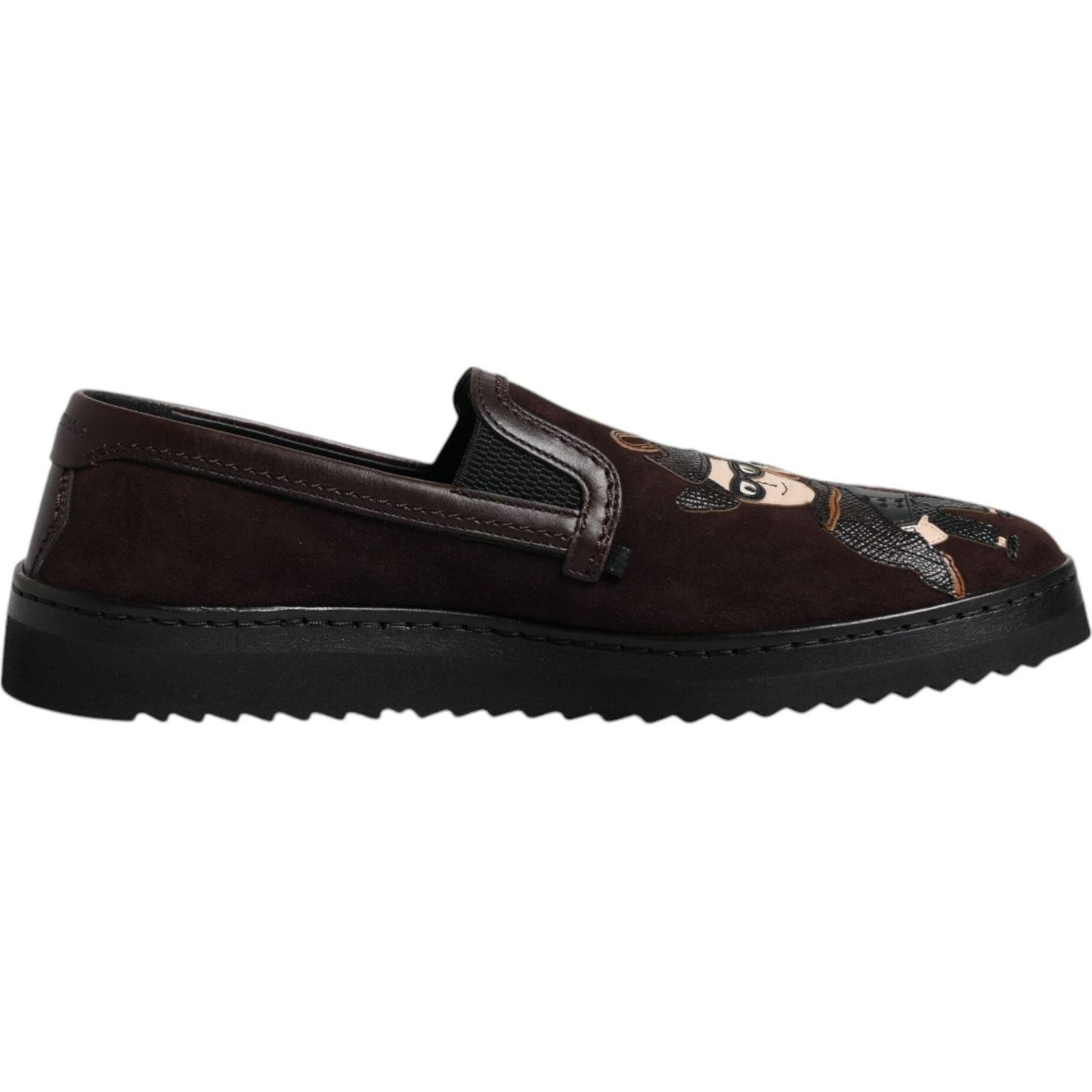 Dolce & Gabbana Brown Suede DG Family Slip On Flats Shoes Dolce & Gabbana Black
