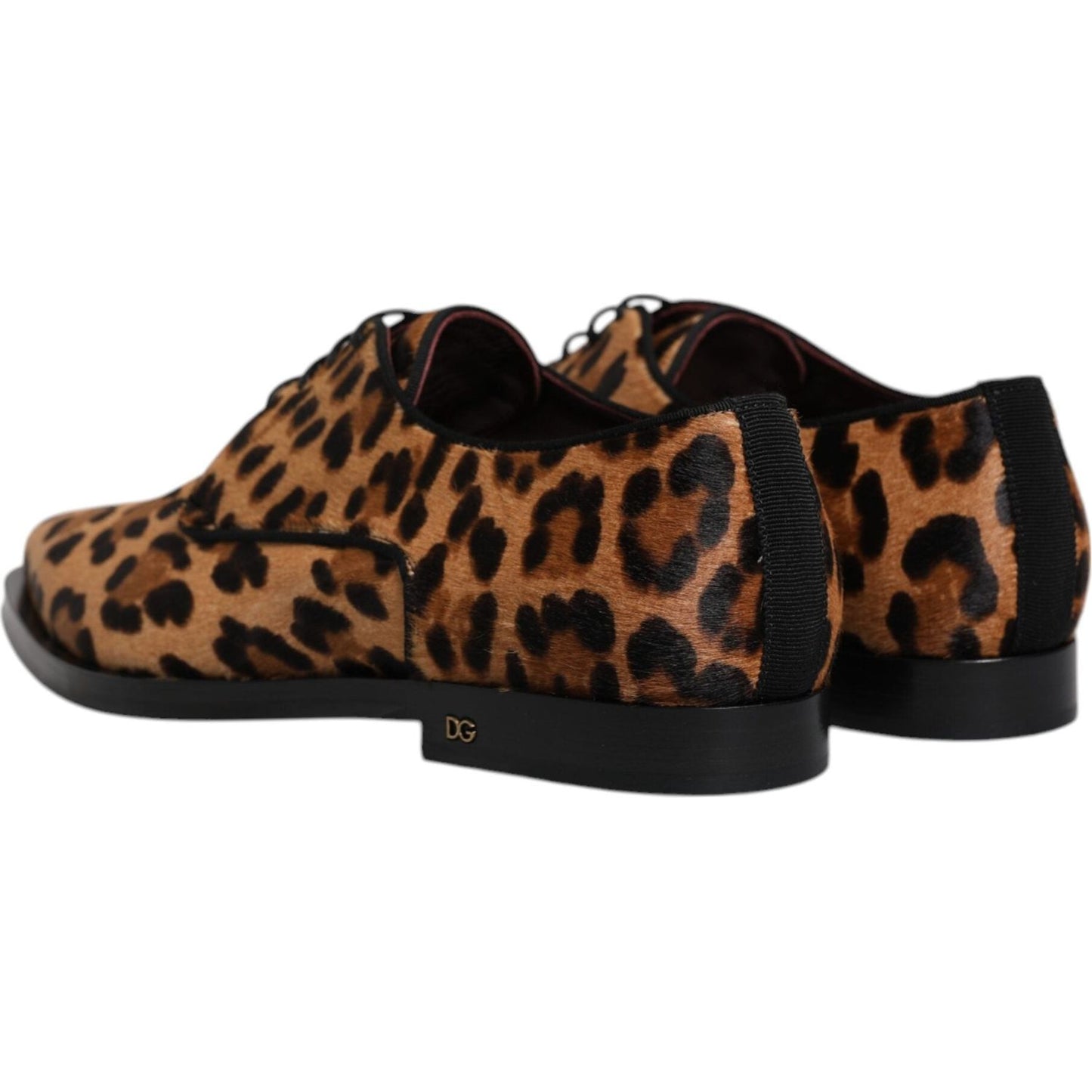 Dolce & Gabbana Brown Leopard Derby Formal Men Dress Shoes Dolce & Gabbana Black