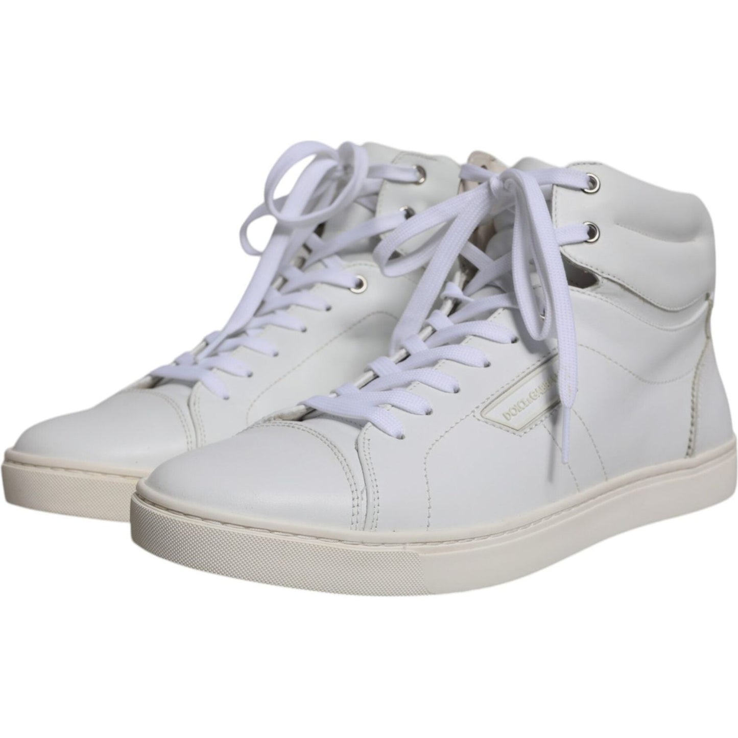 Dolce & Gabbana White Leather Mid Top Men Sneakers Shoes Dolce & Gabbana Gray