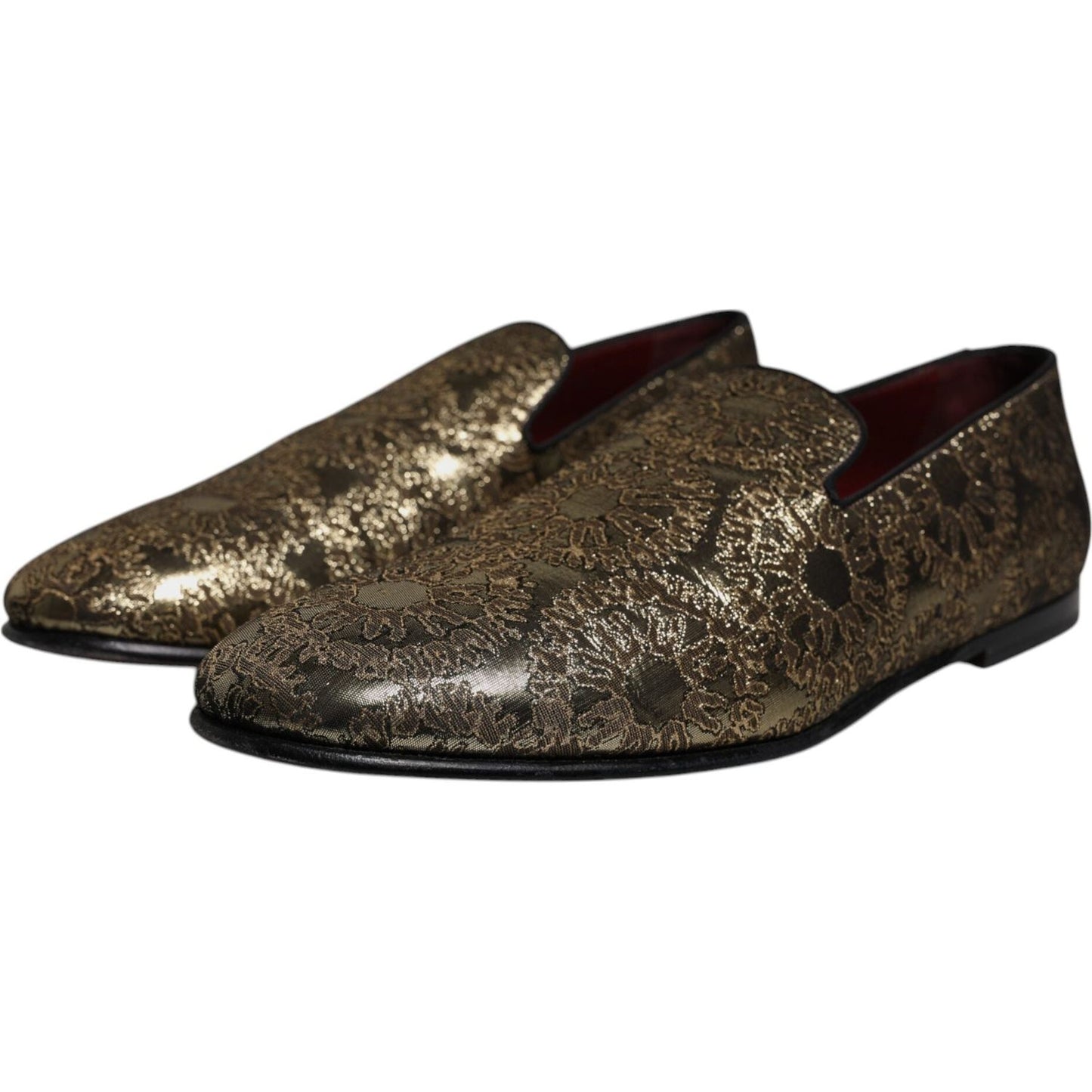 Dolce & Gabbana Gold Jacquard Flats Men Loafers Dress Shoes Dolce & Gabbana Dark Slate Gray