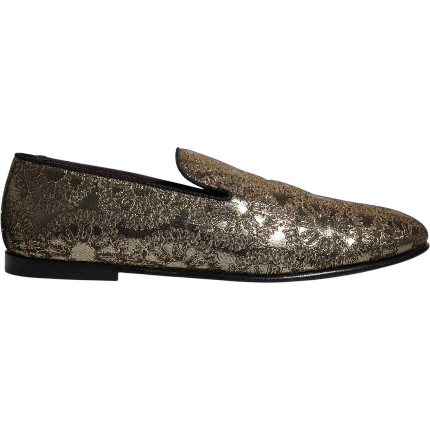 Dolce & Gabbana Gold Jacquard Flats Men Loafers Dress Shoes Dolce & Gabbana Dark Slate Gray
