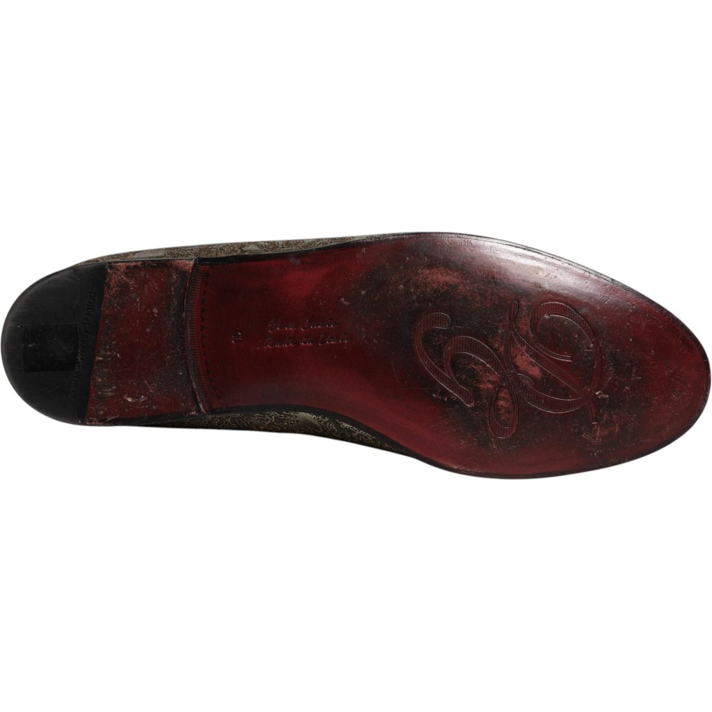 Dolce & Gabbana Gold Jacquard Flats Men Loafers Dress Shoes Dolce & Gabbana Black