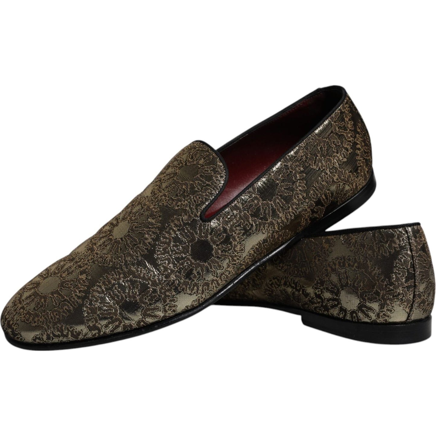 Dolce & Gabbana Gold Jacquard Flats Men Loafers Dress Shoes Dolce & Gabbana Dark Slate Gray