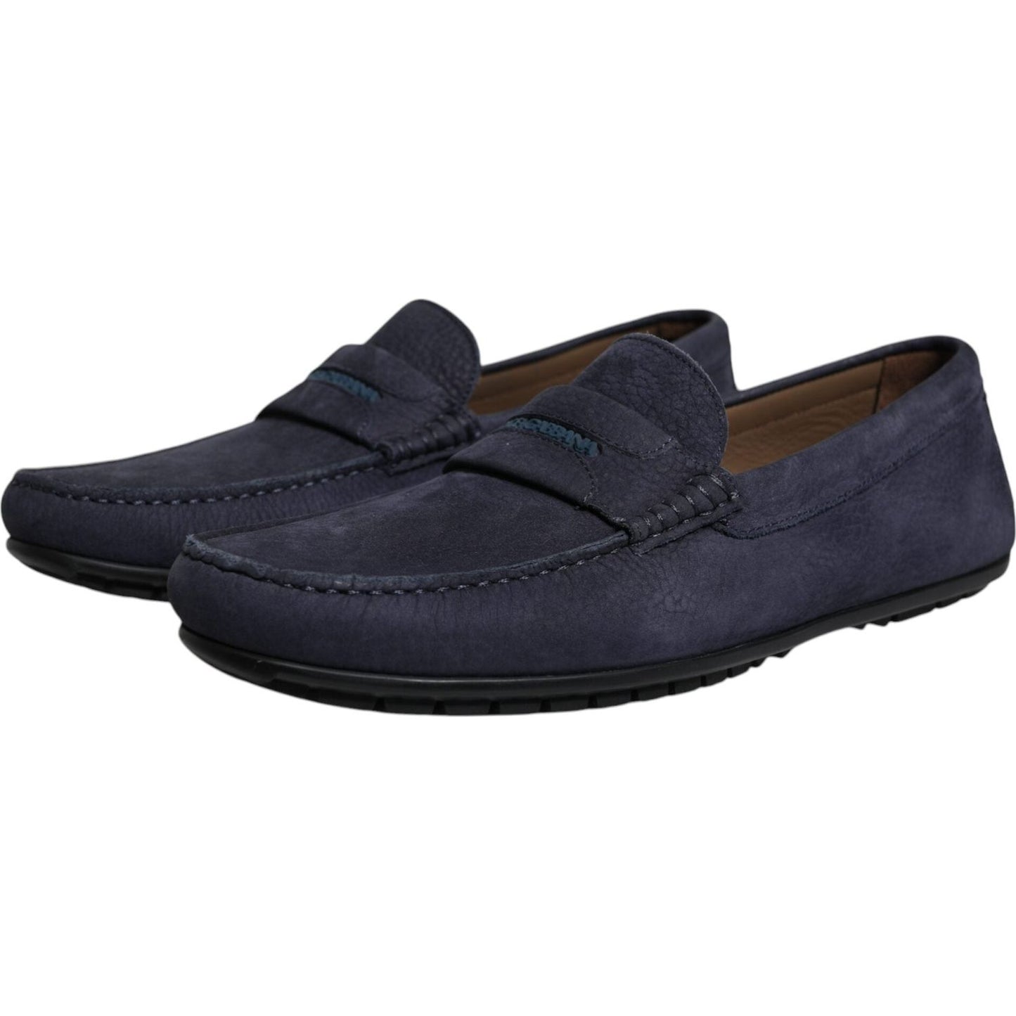 Dolce & Gabbana Blue Calf Leather Slip On Men Moccasin Shoes Dolce & Gabbana Dark Slate Gray