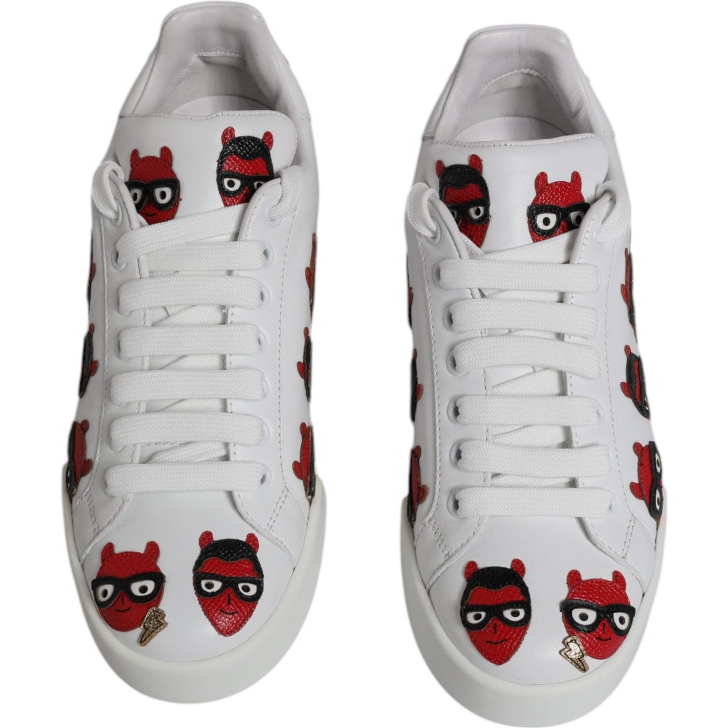Dolce & Gabbana White Devil Face Portofino Sneakers Shoes Dolce & Gabbana Gray