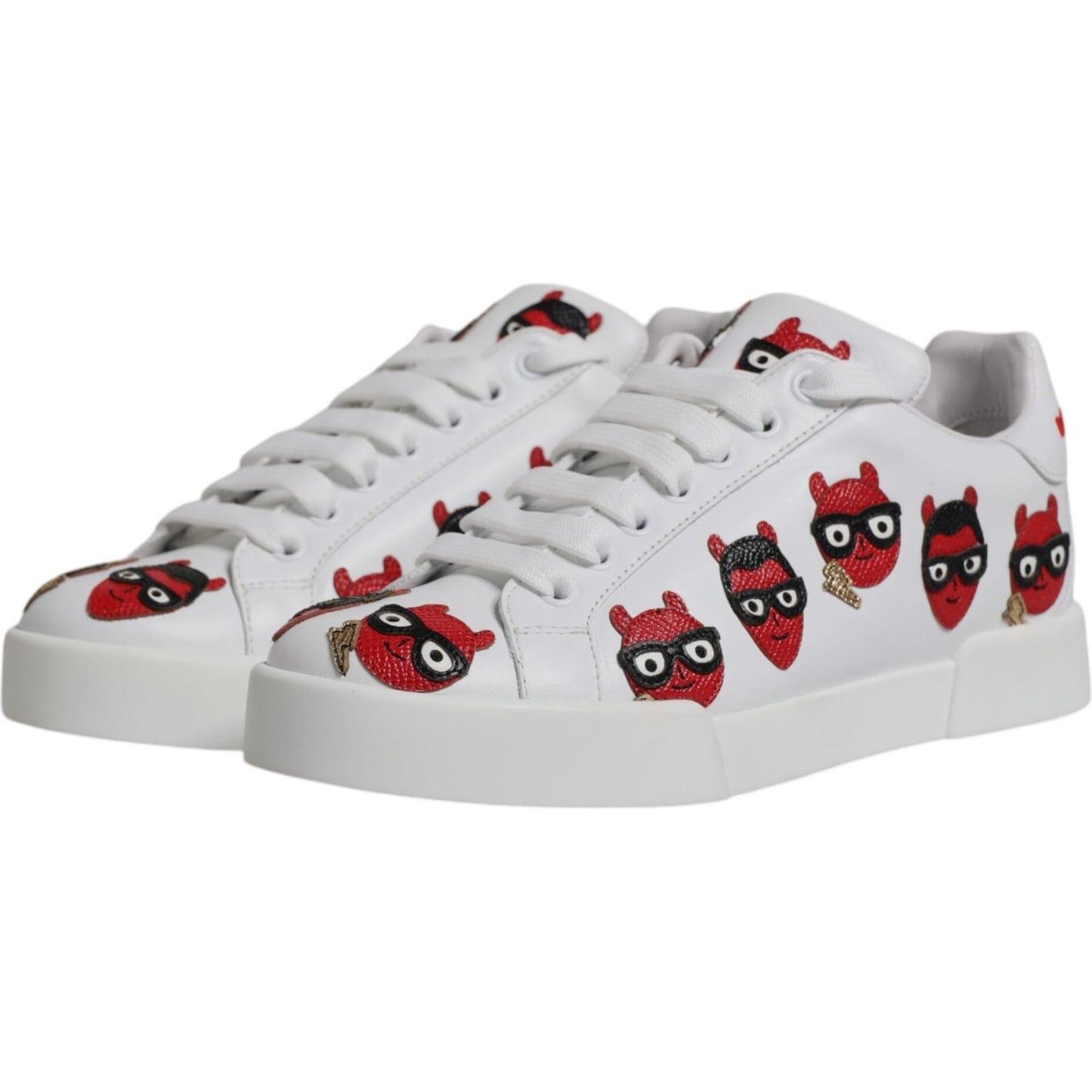 Dolce & Gabbana White Devil Face Portofino Sneakers Shoes Dolce & Gabbana Gray