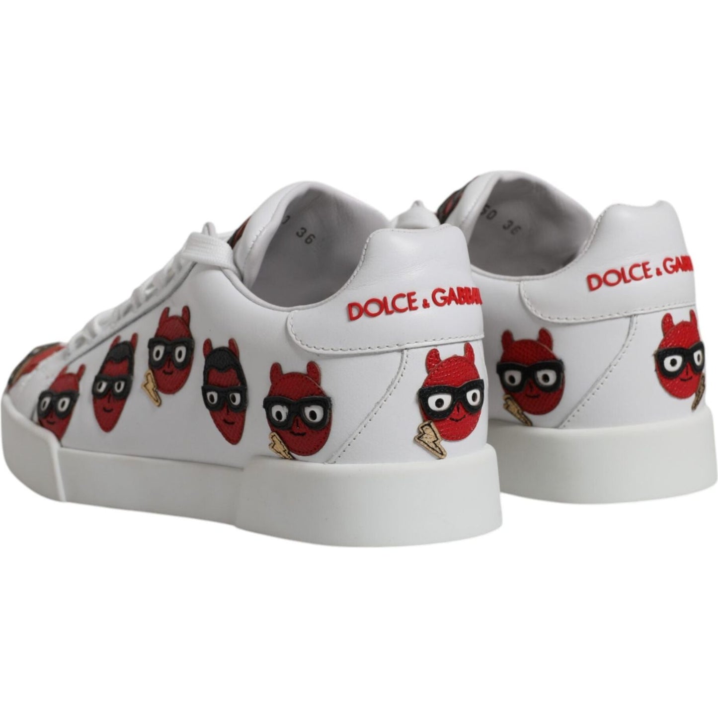 Dolce & Gabbana White Devil Face Portofino Sneakers Shoes Dolce & Gabbana Gray